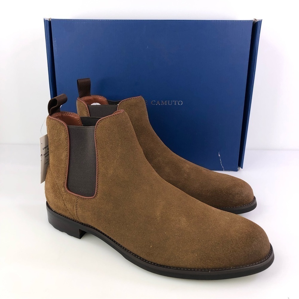 VINCE CAMUTO Mens Brown Pull Tab Lieven Toe Block Heel Leather Chelsea 9.5 M